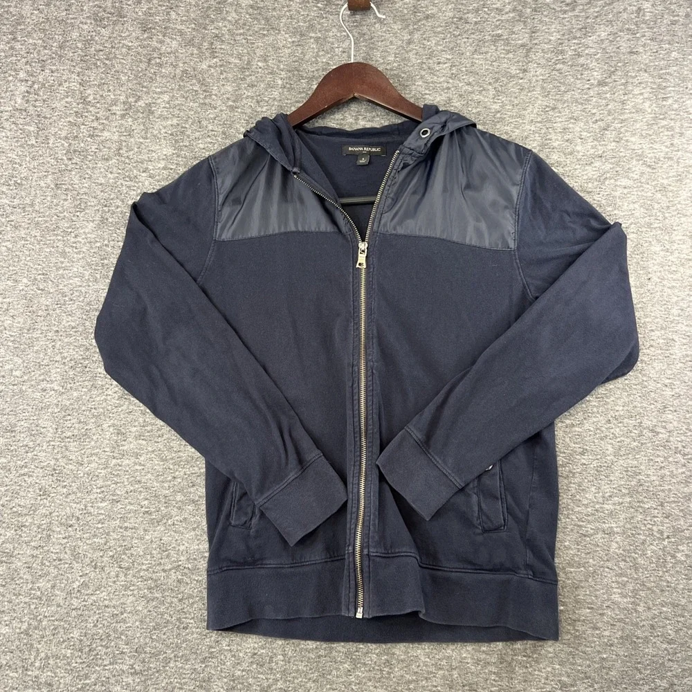 Banana Republic Hoodie Mens Small Black Full Zip Hooded Jacket Sweatshirt Cotton